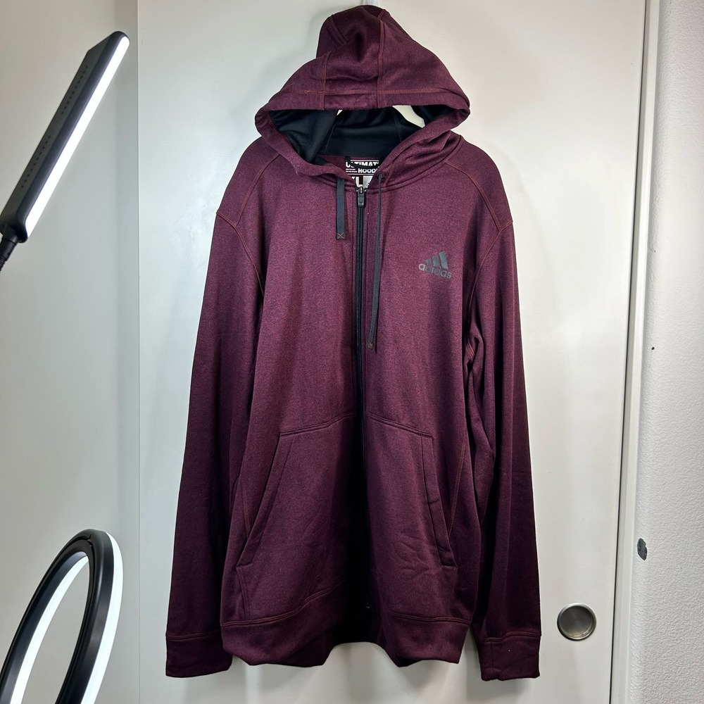 Adidas Ultimate Hoodie Fleece Lined Climawarm Loose Fit Burgundy Men's X-Large